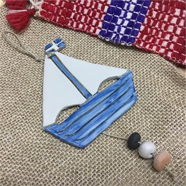 Handmade ceramic Greek Boat Ornament Gift