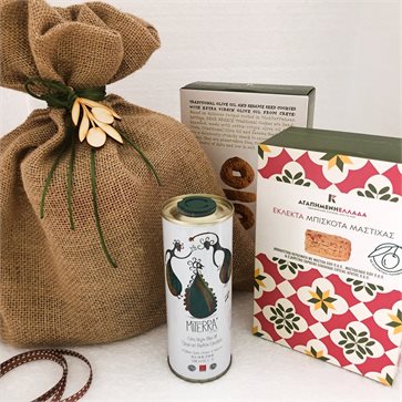 Cretan Gift Pouch with Olive Oil & traditional cookies
