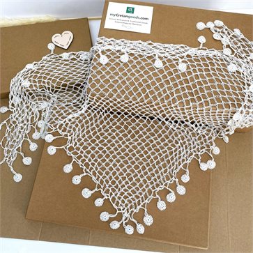 Cretan Sariki in White Silk (long) Handmade Crochet for Weddings