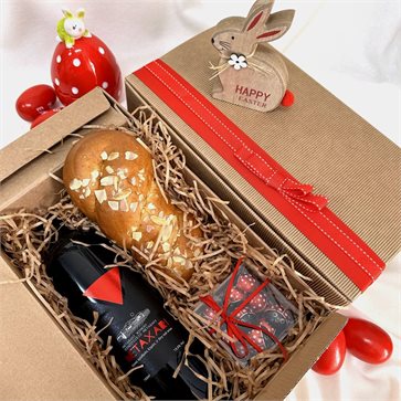 Greek Tsoureki Easter Corporate Gift with METAXARI Red Wine