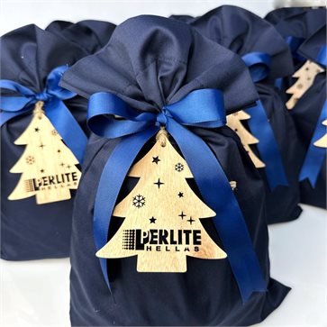 Corporate Gift Pouch with Branded Wooden Ornament