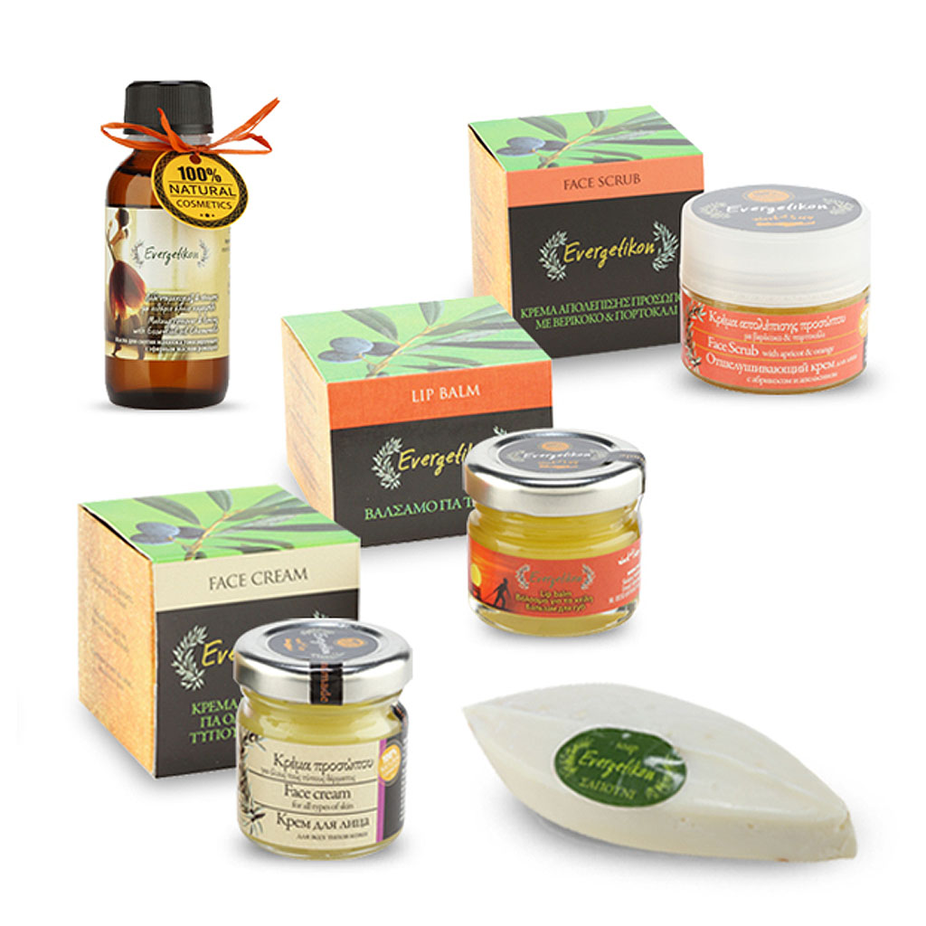 Natural Face care set with 5 Evergetikon olive oil & beeswax based products